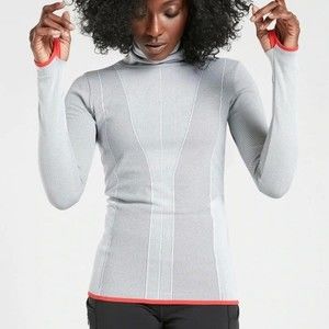 Athleta Light Gray Long Sleeve Tee with Red Trim